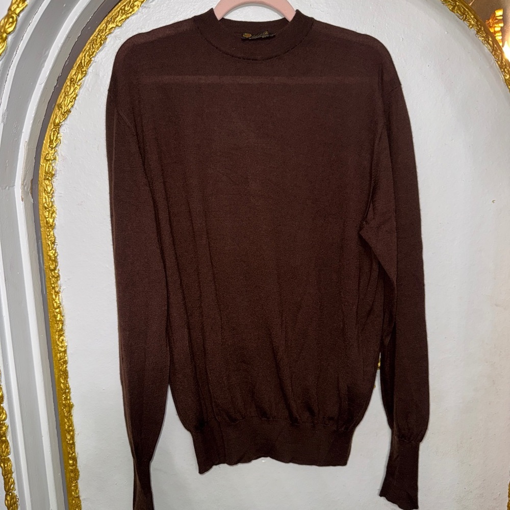 Loro Piana Brown Silk Cashmere Knit Sweater Italy Size 52
